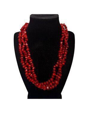 Natetan & Natetan Triple Strand Red Coral Beaded Necklace (6317)